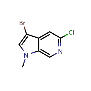 Chemical structure of 3-bromo-5-chloro-1-methyl-1H-pyrrolo[2,3-c]pyridine , CAS 1501153-37-2, AChemBlock P47992