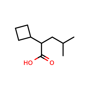 Chemical structure of 2-cyclobutyl-4-methylpentanoic acid , CAS 1500308-75-7, AChemBlock P47994