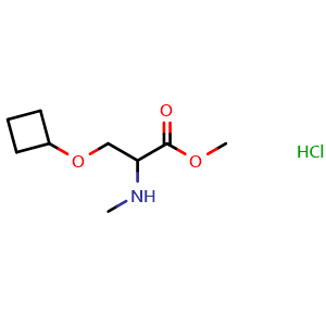 Chemical structure of methyl 3-cyclobutoxy-2-(methylamino)propanoate hydrochloride , CAS 1485749-12-9, AChemBlock P48021
