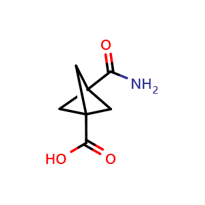 Chemical structure of 3-carbamoylbicyclo[1.1.1]pentane-1-carboxylic acid , CAS 147950-39-8, AChemBlock P48032