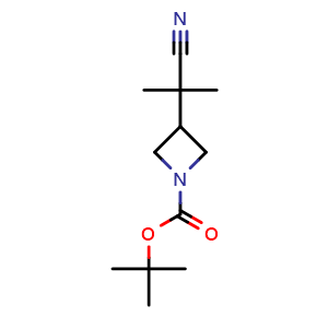 Chemical structure of tert-butyl 3-(1-cyano-1-methylethyl)azetidine-1-carboxylate , CAS 1466514-81-7, AChemBlock P48056