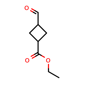 Chemical structure of ethyl 3-formylcyclobutane-1-carboxylate , CAS 1456695-29-6, AChemBlock P48080