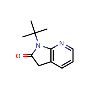 Chemical structure of 1-tert-butyl-1H,2H,3H-pyrrolo[2,3-b]pyridin-2-one , CAS 1455358-06-1, AChemBlock P48081