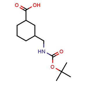 Chemical structure of 3-({[(tert-butoxy)carbonyl]amino}methyl)cyclohexane-1-carboxylic acid , CAS 145149-55-9, AChemBlock P48089