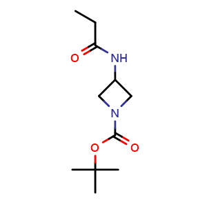 Chemical structure of tert-butyl 3-propanamidoazetidine-1-carboxylate , CAS 1449669-90-2, AChemBlock P48090
