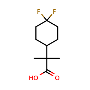 Chemical structure of 2-(4,4-Difluorocyclohexyl)-2-methylpropanoic acid , CAS 1447944-50-4, AChemBlock P48107