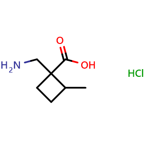Chemical structure of 1-(aminomethyl)-2-methylcyclobutane-1-carboxylic acid hydrochloride , CAS 1443980-12-8, AChemBlock P48140