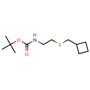 Chemical structure of tert-butyl N-{2-[(cyclobutylmethyl)sulfanyl]ethyl}carbamate , CAS 1443979-95-0, AChemBlock P48142