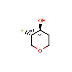 Chemical structure of trans-3-fluoro-4-hydroxy-tetrahydropyran , CAS 1443112-12-6, AChemBlock P48147