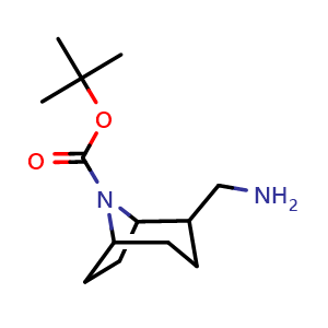 Chemical structure of tert-butyl 2-(aminomethyl)-8-azabicyclo[3.2.1]octane-8-carboxylate , CAS 1438241-13-4, AChemBlock P48157
