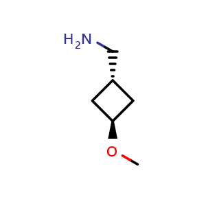 Chemical structure of trans-3-methoxycyclobutane-1-methamine , CAS 1438241-08-7, AChemBlock P48158