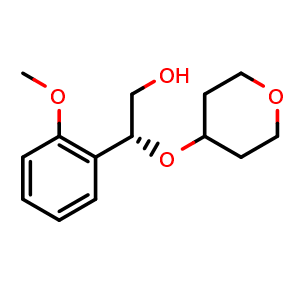 Chemical structure of (2R)-2-(2-methoxyphenyl)-2-(oxan-4-yloxy)ethan-1-ol , CAS 1434652-66-0, AChemBlock P48163