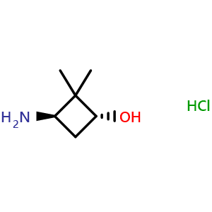 Chemical structure of trans-3-amino-2,2-dimethylcyclobutanol hydrochloride , CAS 1434142-03-6, AChemBlock P48170