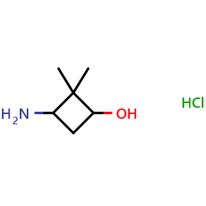Chemical structure of 3-amino-2,2-dimethylcyclobutan-1-ol hydrochloride , CAS 1434141-80-6, AChemBlock P48175