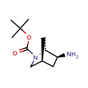Chemical structure of tert-butyl (1R,4R,6S)-6-amino-2-azabicyclo[2.2.1]heptane-2-carboxylate , CAS 1433638-95-9, AChemBlock P48179
