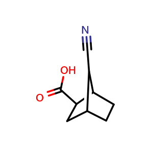 Chemical structure of 7-cyanobicyclo[2.2.1]heptane-2-carboxylic acid , CAS 1432678-87-9, AChemBlock P48203