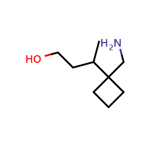Chemical structure of 3-[1-(aminomethyl)cyclobutyl]butan-1-ol , CAS 1432678-67-5, AChemBlock P48204