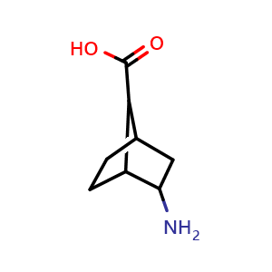 Chemical structure of 2-aminobicyclo[2.2.1]heptane-7-carboxylic acid , CAS 1432677-80-9, AChemBlock P48208