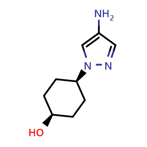 Chemical structure of cis-4-(4-amino-1H-pyrazol-1-yl)cyclohexan-1-ol , CAS 1426921-50-7, AChemBlock P48258