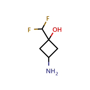 Chemical structure of 3-amino-1-(difluoromethyl)cyclobutan-1-ol , CAS 1423034-51-8, AChemBlock P48272