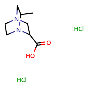 Chemical structure of 6-methyl-1,4-diazabicyclo[2.2.2]octane-2-carboxylic acid dihydrochloride , CAS 1423027-13-7, AChemBlock P48286