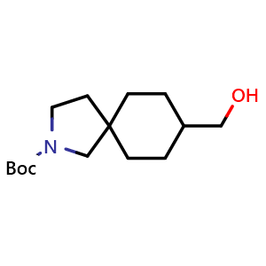 Chemical structure of tert-butyl 8-(hydroxymethyl)-2-azaspiro[4.5]decane-2-carboxylate , CAS 1420955-72-1, AChemBlock P48311