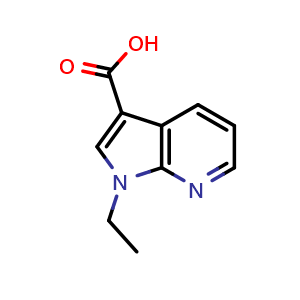 Chemical structure of 1-ethyl-1H-pyrrolo[2,3-b]pyridine-3-carboxylic acid , CAS 141650-53-5, AChemBlock P48331