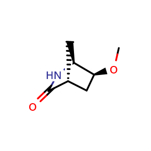 Chemical structure of (1S,4R,6S)-6-methoxy-2-azabicyclo[2.2.1]heptan-3-one , CAS 1416012-89-9, AChemBlock P48336