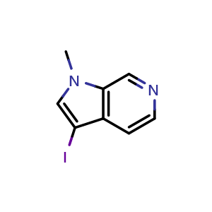 Chemical structure of 3-iodo-1-methyl-1H-pyrrolo[2,3-c]pyridine , CAS 1415910-93-8, AChemBlock P48337