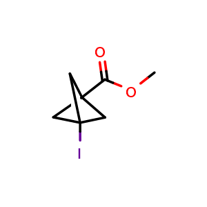 Chemical structure of methyl 3-iodobicyclo[1.1.1]pentane-1-carboxylate , CAS 141046-59-5, AChemBlock P48351