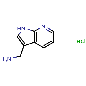 Chemical structure of 1H-pyrrolo[2,3-b]pyridin-3-ylmethanamine hydrochloride , CAS 1408075-79-5, AChemBlock P48356