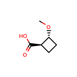Chemical structure of trans-2-methoxycyclobutane-1-carboxylic acid , CAS 1403894-02-9, AChemBlock P48367