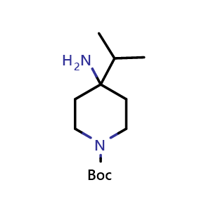 Chemical structure of tert-butyl 4-amino-4-(propan-2-yl)piperidine-1-carboxylate , CAS 1402148-68-8, AChemBlock P48378