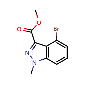 Chemical structure of methyl 4-bromo-1-methyl-1H-indazole-3-carboxylate , CAS 1363383-11-2, AChemBlock P48599