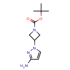 Chemical structure of tert-butyl 3-(3-amino-1H-pyrazol-1-yl)azetidine-1-carboxylate , CAS 1361386-63-1, AChemBlock P48609