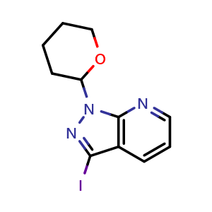 Chemical structure of 3-iodo-1-(oxan-2-yl)-1H-pyrazolo[3,4-b]pyridine , CAS 1354654-87-7, AChemBlock P48642