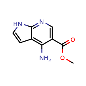 Chemical structure of methyl 4-amino-1H-pyrrolo[2,3-b]pyridine-5-carboxylate , CAS 1352398-50-5, AChemBlock P48662