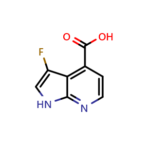 Chemical structure of 3-fluoro-1H-pyrrolo[2,3-b]pyridine-4-carboxylic acid , CAS 1352397-55-7, AChemBlock P48665