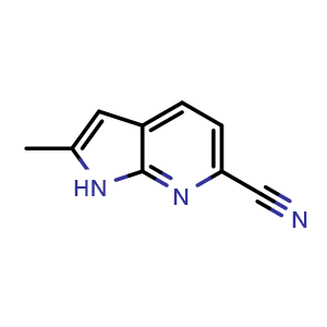 Chemical structure of 2-methyl-1H-pyrrolo[2,3-b]pyridine-6-carbonitrile , CAS 1352394-35-4, AChemBlock P48673