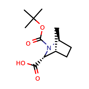 Chemical structure of (1R,3R,4S)-2-[(tert-butoxy)carbonyl]-2-azabicyclo[2.2.1]heptane-3-carboxylic acid , CAS 134877-63-7, AChemBlock P48688