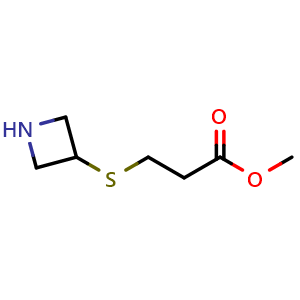 Chemical structure of methyl 3-(azetidin-3-ylsulfanyl)propanoate , CAS 1343693-03-7, AChemBlock P48707