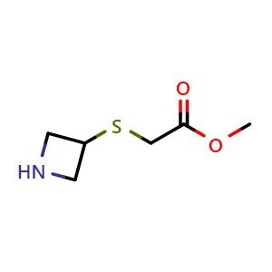 Chemical structure of methyl 2-(azetidin-3-ylsulfanyl)acetate , CAS 1342431-92-8, AChemBlock P48718