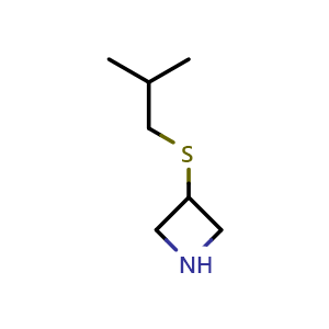 Chemical structure of 3-[(2-methylpropyl)sulfanyl]azetidine , CAS 1339255-19-4, AChemBlock P48744