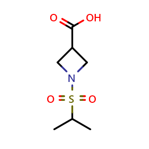 Chemical structure of 1-(propane-2-sulfonyl)azetidine-3-carboxylic acid , CAS 1339147-47-5, AChemBlock P48746