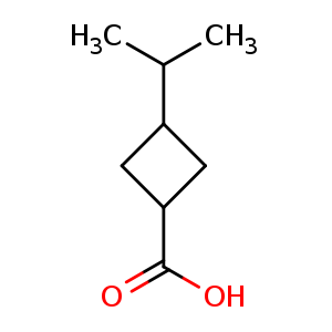 Chemical structure of 3-(propan-2-yl)cyclobutane-1-carboxylic acid , CAS 13363-91-2, AChemBlock P48757