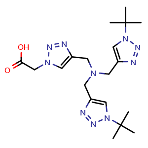 Chemical structure of 2-[4-({bis[(1-tert-butyl-1H-1,2,3-triazol-4-yl)methyl]amino}methyl)-1H-1,2,3-triazol-1-yl]acetic acid , CAS 1334179-85-9, AChemBlock P48765