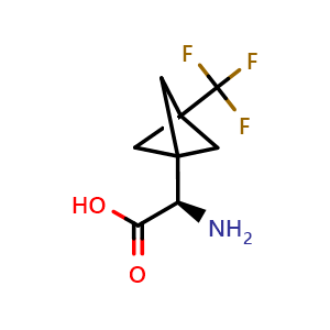 Chemical structure of (2R)-2-amino-2-[3-(trifluoromethyl)bicyclo[1.1.1]pentan-1-yl]acetic acid , CAS 1334160-84-7, AChemBlock P48766