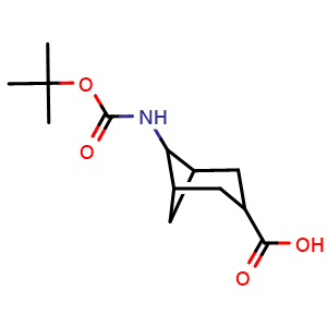 Chemical structure of 6-{[(tert-butoxy)carbonyl]amino}bicyclo[3.1.1]heptane-3-carboxylic acid , CAS 1334146-33-6, AChemBlock P48779