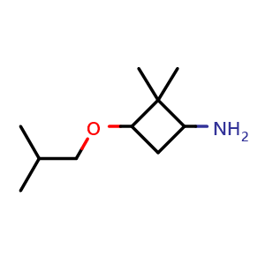 Chemical structure of 2,2-dimethyl-3-(2-methylpropoxy)cyclobutan-1-amine , CAS 1333767-82-0, AChemBlock P48787