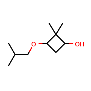 Chemical structure of 2,2-dimethyl-3-(2-methylpropoxy)cyclobutan-1-ol , CAS 1333695-19-4, AChemBlock P48788